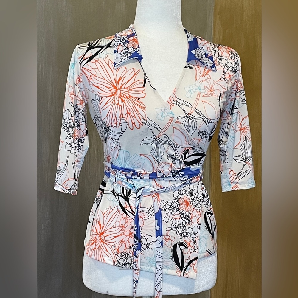 Ivory Print Wrap Top